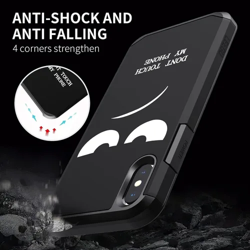 Miniatura 6 de Funda para iPhone XR, bonita funda [Don't Touch My Phone] a prueba de golpes de doble capa resistente de silicona protectora de plástico para niñas