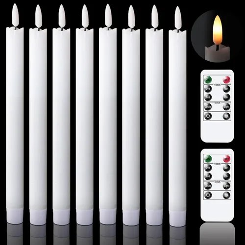 GenSwin Velas cónicas parpadeantes sin llama con 2 controles remotos y temporizador, velas de cera real 3D para ventana, funcionan con pilas,