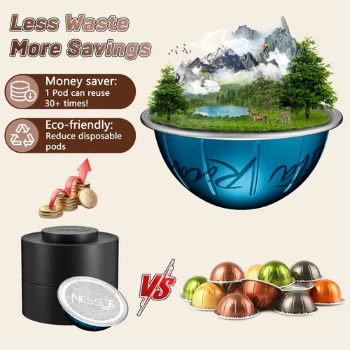 Miniatura 4 de Kit de cápsulas reutilizables para Nespresso Vertuo, cápsulas de café Vertuo recargables, accesorios de espresso con 100 piezas de sellos, tapas