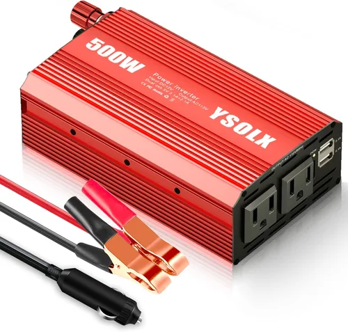 YSOLX Inversor de corriente de 500 W de 12 V a 110 V para vehículos con carga rápida dual USB de 24 W y 2 salidas de CA, ideal para viajes por