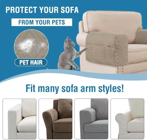 Miniatura 7 de Fundas para reposabrazos para sillas, juego de 2 fundas antideslizantes para brazos de sofá, para perros, gatos, resistente al agua, lavable
