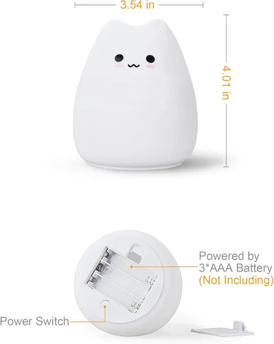 Miniatura 5 de Luz nocturna LED para gatos, luz nocturna alimentada por pilas para niños, bonita lámpara multicolor de silicona con blanco cálido y modo