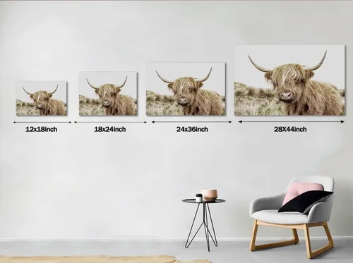 Miniatura 5 de Póster moderno de pared de vaca de las tierras altas, póster impreso en lienzo alpino desierto, decoración de pared de animales para sala de estar