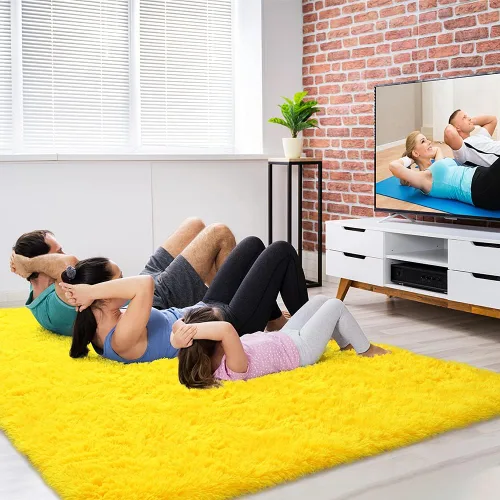 Miniatura 5 de Amearea Alfombra Premium Suave y Esponjosa Moderna Shag, 8x10 Pies, Alfombras Shaggy Peludas para Dormitorio, Sala de Estar, Decoración de Amarillo
