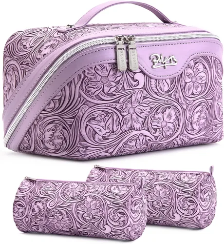 Miniatura 21 de BOYATU Bolsas de maquillaje de viaje Bolsa organizadora de cosméticos: Juego de 3 bolsas de maquillaje de gran capacidad, bolsas de aseo de piel