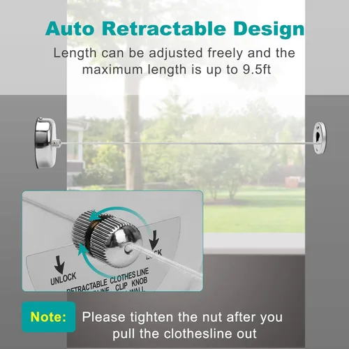 Miniatura 4 de Coolrunner - Tendedero retráctil, línea de ropa retráctil de 9.5 pies para interiores y exteriores, línea de ducha resistente con 10 pinzas de acero