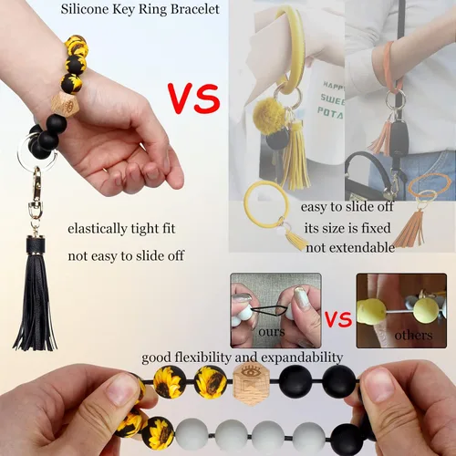 Miniatura 4 de BIHRTC - Pulserallavero para enganchar las llaves del auto, brazalete con cuentas de silicona para mujer