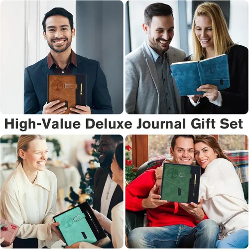 Miniatura 2 de Cuaderno Diario Rayado para Hombres y Mujeres, Cuaderno de 365 Páginas Numeradas con Rayado Universitario, Diario de Cuero de Tapa Dura con Negro