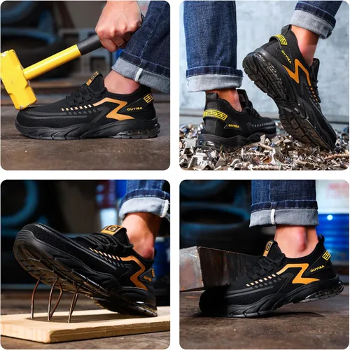 Miniatura 6 de GLANOUDUN Zapatos con punta de acero para hombre, zapatos de trabajo para hombres, zapatos de seguridad ligeros y cómodos, puntera de acero, zapatos
