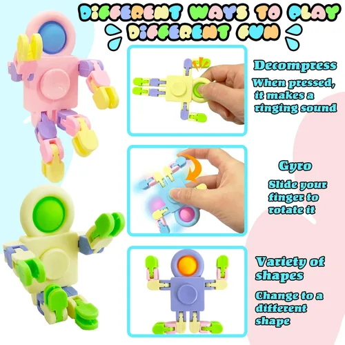 Miniatura 3 de 20 juguetes sensoriales divertidos para ansiedad, juguete de cadena transformable, juguete de dedo robot para aliviar el estrés, juguetes
