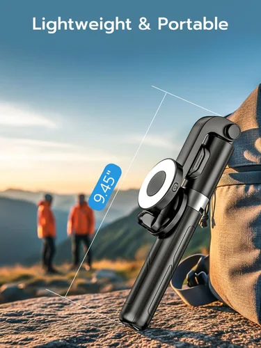 Miniatura 9 de USKEYVISION Palo de Selfie Magnético con Trípode, Luz y Control Remoto, Trípode para Teléfono con Soporte Magnético para Magsafe, Soporte Giratorio