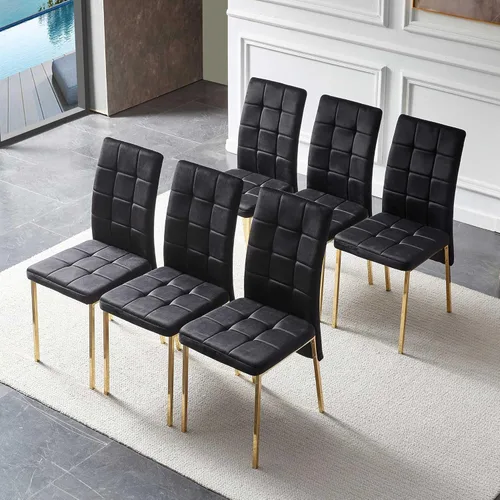 Miniatura 12 de NORDICANA Juego de 4 sillas de comedor tapizadas de terciopelo para cocina clásica, con respaldo alto, sillas auxiliares copetudas de cola de Negro