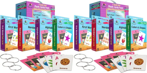 Miniatura 9 de Star Right Juego de 4 tarjetas flash – Números, alfabetos, primeras palabras, colores y formas – Paquete económico de tarjetas flash con anillos