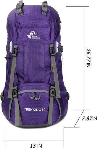 Miniatura 2 de Bseash Mochila impermeable de 60 L para senderismo y campamento con cubierta para lluvia, mochila grande para deportes al aire libre, mochila