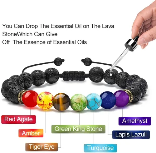 Miniatura 3 de M MOOHAM - Pulseras de piedra natural para hombre, ojo de tigre de 516 de pulgada, ágata mate, piedra de lava, regalos para niños y adolescentes