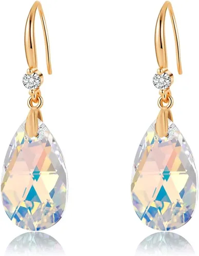 Aretes colgantes de lágrima de cristal austriaco para mujer, chapados en oro de 14 quilates, hipoalergénicos, regalos de joyería para mujeres y
