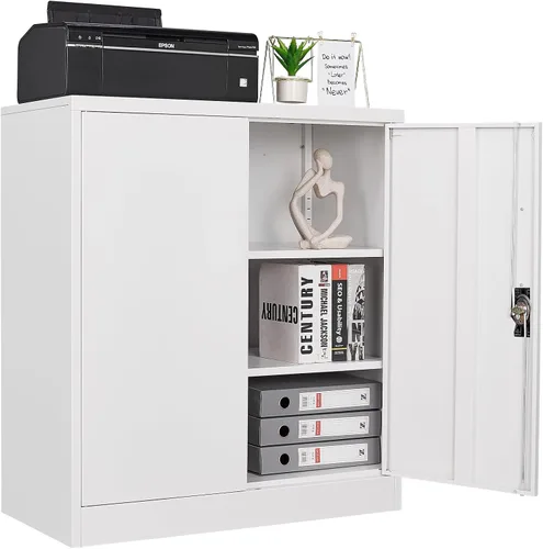 Miniatura 12 de Armario de almacenamiento de metal con 2 puertas, gabinete de almacenamiento de acero con cerradura con 2 puertas y estantes ajustables, gabinete
