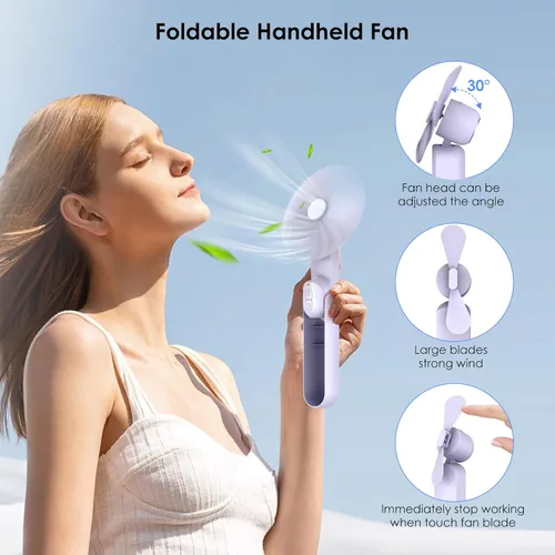 Miniatura 3 de Ohjoin Mini ventilador de mano portátil 4 en 1, ventilador de viaje plegable personal, pequeño ventilador de mano para pestañas faciales, recargable