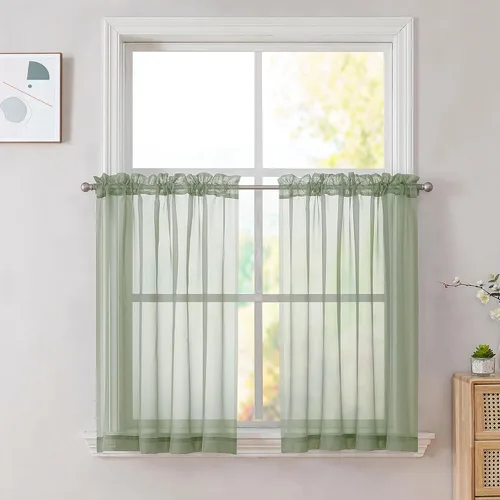 Miniatura 230 de OVZME - Cortinas traslúcidas blancas de 45 pulgadas de largo, 2 paneles, cortinas de gasa con bolsillo para barra para ventanas pequeñas, cada una