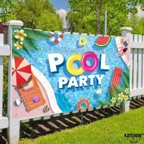 Miniatura 8 de KatchOn, Fondo extragrande para fiesta en la piscina, 72 x 44 pulgadas, pancarta de fiesta en la piscina para decoraciones de fiesta de piscina