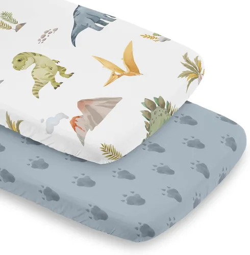 Miniatura 7 de Sweet Jojo Designs Juego de sábanas para cuna de bebé de dinosaurio moderno azul y verde, suave, para recién nacido, se adapta a colchón estándar