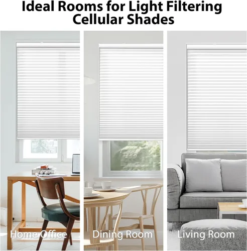 Miniatura 5 de DEZ FURNISHINGS Persiana celular inalámbrica con filtro de luz de 1.5 pulgadas, 18 pulgadas de ancho x 36 pulgadas de alto, alabastro