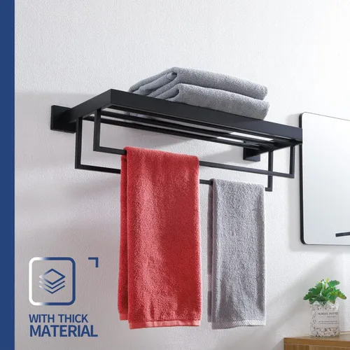 Miniatura 4 de KOKOSIRI Toallero negro mate de 24 pulgadas, estante de toalla de baño con barras de toalla dobles SUS304 de acero inoxidable montado en la pared