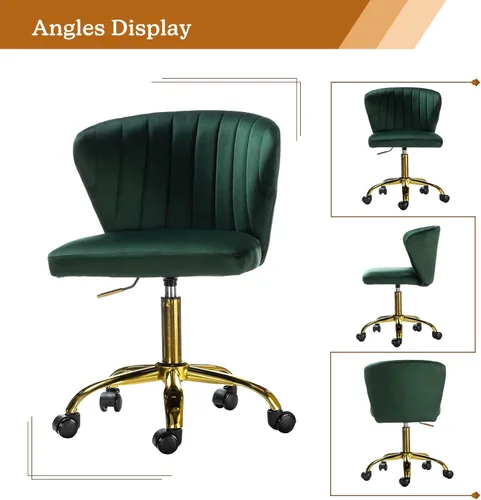 Miniatura 6 de TINA'S HOME Sillas de escritorio de oficina con ruedas y base dorada, moderna silla de oficina sin brazos de terciopelo, silla giratoria ajustable