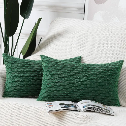 Miniatura 10 de MADIZZ Juego de 2 fundas de almohada decorativas de pana rayadas estilo boho, 22 x 22 pulgadas, verde oscuro suave, funda decorativa para cojín