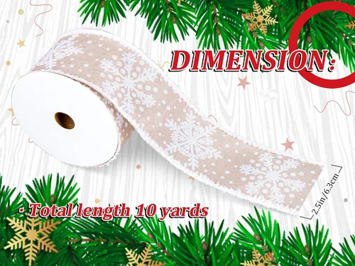 Miniatura 2 de Whaline Cinta de copo de nieve de Navidad con borde con alambre, cinta blanca de invierno de 2.5 pulgadas con rebabas, suave, rústica, natural