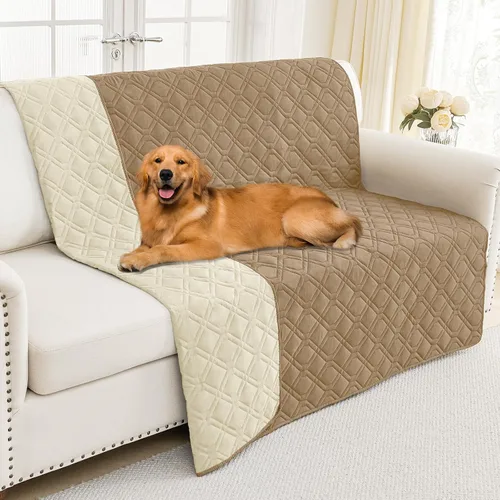 Miniatura 151 de Smiry Funda impermeable para cama de mascota, suave y lavable, para muebles, cama, sofá, reversible, a cuadros (30 x 53 pulgadas, color beige/beige)