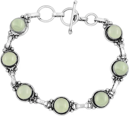 Miniatura 86 de Round Shape Natural & Synthetic Gemstones Silver Plated Bracelets for Women - Vintage Bohemian Style Handmade Birthstone Adjustable Link Bracelet