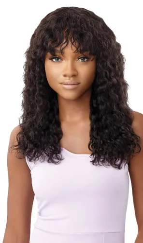 Outre Mytresses - Peluca de cabello humano 100% sin procesar, mojado y ondulado, onda natural 20 (color: negro natural)
