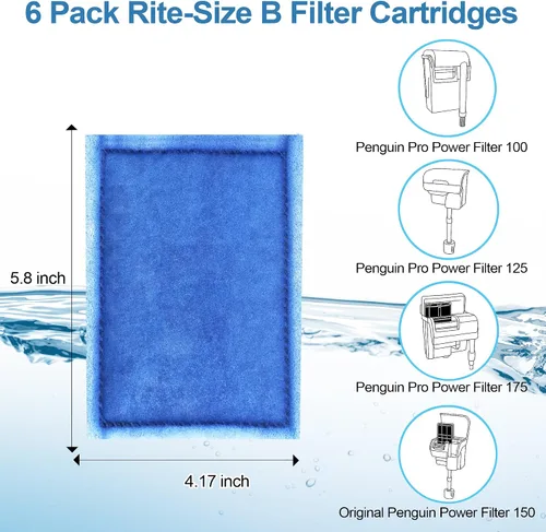 Miniatura 3 de Nebulist Paquete de 6 cartuchos de filtro tamaño B compatibles con filtros de alimentación MarineLand Penguin PRO 100/125/175 y filtro