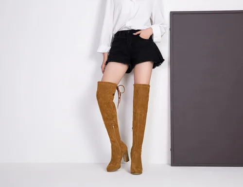 Miniatura 5 de Vepose Botas de gamuza con tacón grueso 996 para mujer, con plataforma y tacón grueso de 3.9 pulgadas
