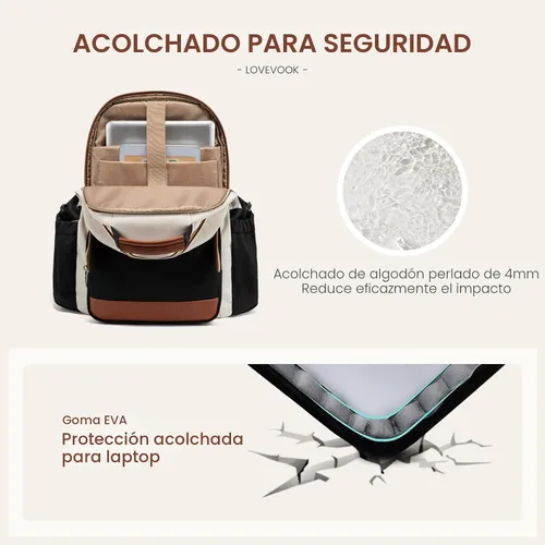 Miniatura 4 de LOVEVOOK Mochila para laptop para mujer, 15,6 pulg. Beige - Negro - Castaño