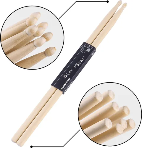 Miniatura 2 de 2 Pares de Baquetas 7A de Madera de Arce Clásicas con Punta de Madera para Adultos, Niños y Principiantes