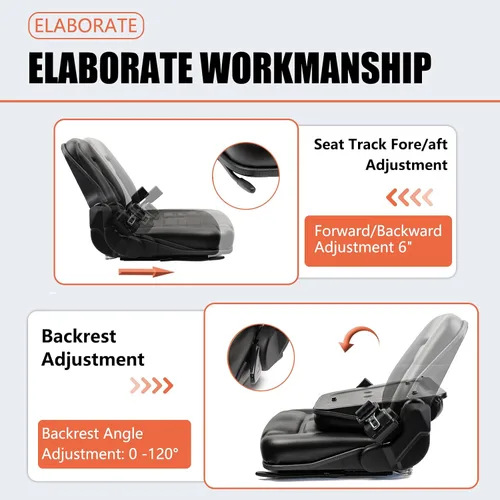 Miniatura 2 de Asiento universal de carretilla elevadora, asiento de tractor con cinturón de seguridad, respaldo ajustable e interruptor de posición del operador