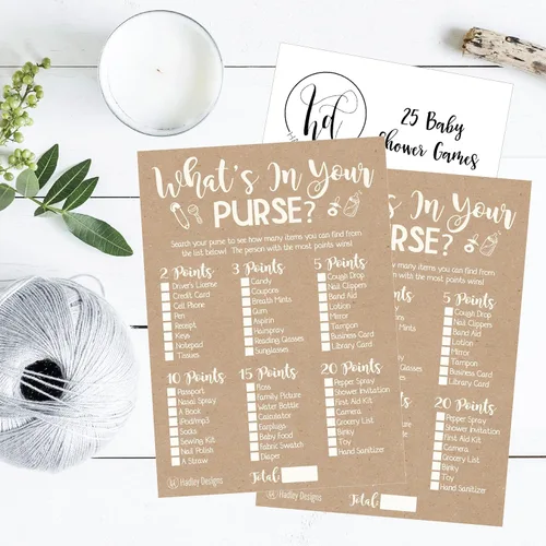 Miniatura 2 de Hadley Designs Juegos de baby shower para 25 invitados – Kraft Whats in Your Purse Baby Shower Game, juegos de baby shower para niños y niñas
