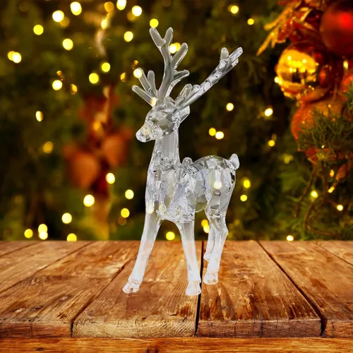 Miniatura 8 de SEWACC Adornos de reno de cristal, 2 piezas, estatuas de ciervos transparentes, figuras de reno acrílico, decoración de mesa de Navidad