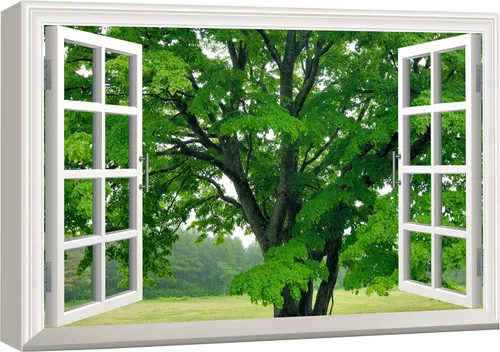 Miniatura 20 de wall26 - Cuadro en lienzo para pared, vista de ventana, río neón turquesa, rápido, bosque, lago, arroyo, naturaleza salvaje, fotografía, realismo
