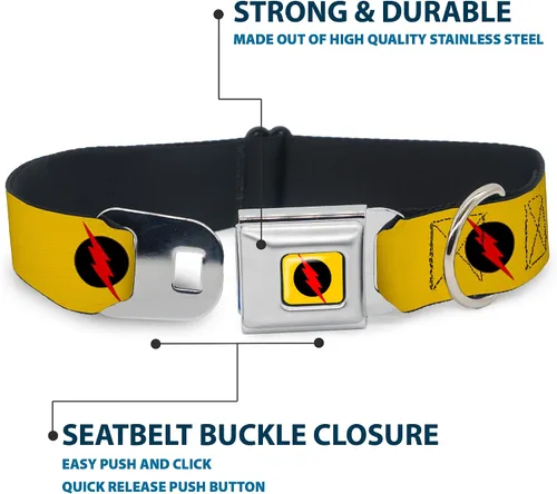 Miniatura 4 de Buckle-Down Collar de perro con hebilla de cinturón de seguridad, logotipo de flash reverso, amarillo dorado, negro/rojo, 1 pulgada de ancho, se