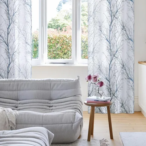 Miniatura 5 de FMFUNCTEX Cortinas de Lino Semitransparentes para Dormitorio, Cortinas Azules y Blancas de 63 Pulgadas de Largo para Sala de Estar, Cortinas de Rama