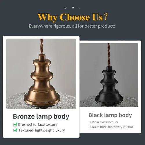 Miniatura 6 de Lámpara Colgante de 1 Luz con Pantalla de Vidrio de Metal Bronce Frotado con Aceite y Cable Ajustable, Lámpara Colgante de Techo Industrial