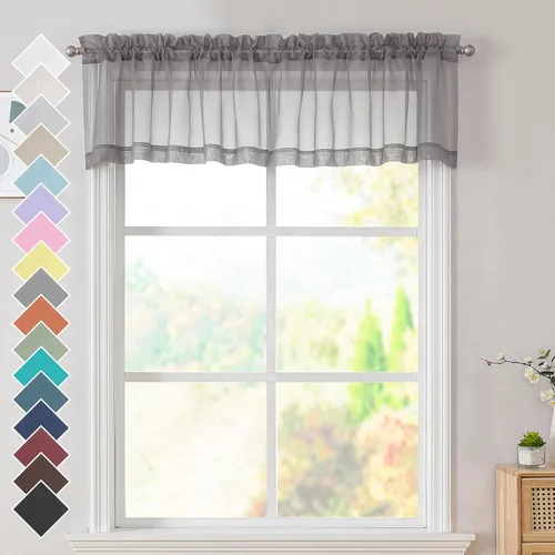 Miniatura 124 de OVZME - Cortinas traslúcidas blancas de 45 pulgadas de largo, 2 paneles, cortinas de gasa con bolsillo para barra para ventanas pequeñas, cada una