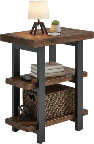 Miniatura 17 de Alaterre Furniture Pomona - Mesa auxiliar de madera maciza de 2 niveles con acabado natural y patas de metal, decoración moderna de granja