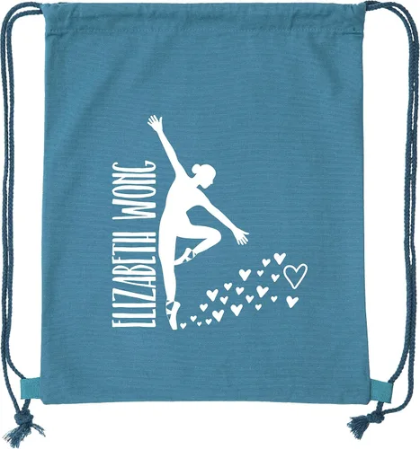 Miniatura 2 de Bolsas de baile personalizadas Mochila de ballet de lona de algodón con cordón Mochilas de baile para niñas, Corazones-verde azulado, Cordón