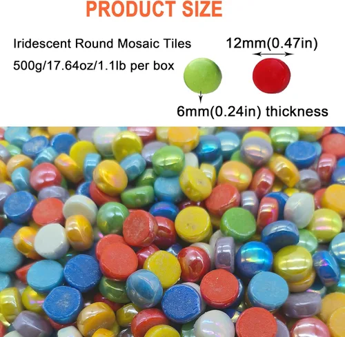 Miniatura 5 de Mosaico redondo para manualidades, 0.472 in, piezas de mosaico de vidrio de colores surtidos para suministros de arte, kit de fabricación de mosaico