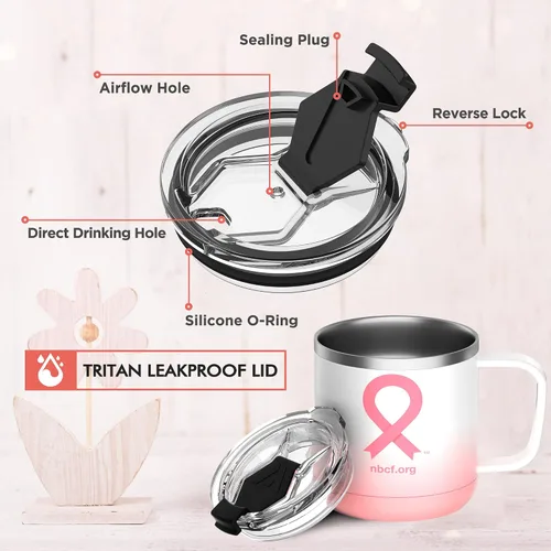 Miniatura 4 de HAUSHOF Taza con tapa, taza de café aislada de 14 onzas con asa para la mejor mamá, regalos de cumpleaños de Navidad, cinta rosa Lazo rosado