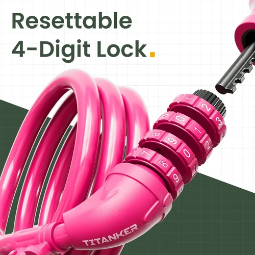 Miniatura 2 de Titanker Candado de bicicleta, cerradura de bicicleta de 4 pies, bloqueo de cable de 1/2 pulgada con soporte de montaje, accesorios de bicicleta
